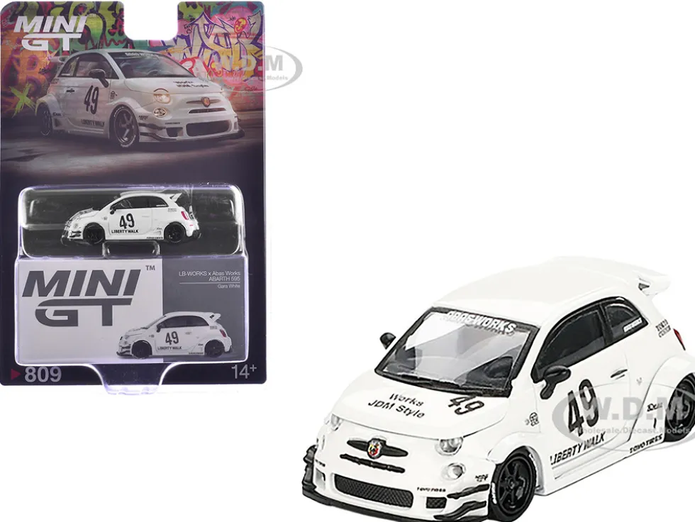 ABARTH 595 #49 "LB-Works x Abas Works" Gara White Limited Edition 1/64 Diecast Model Car by Mini GT