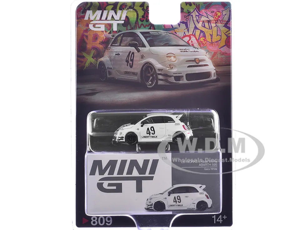 ABARTH 595 #49 "LB-Works x Abas Works" Gara White Limited Edition 1/64 Diecast Model Car by Mini GT