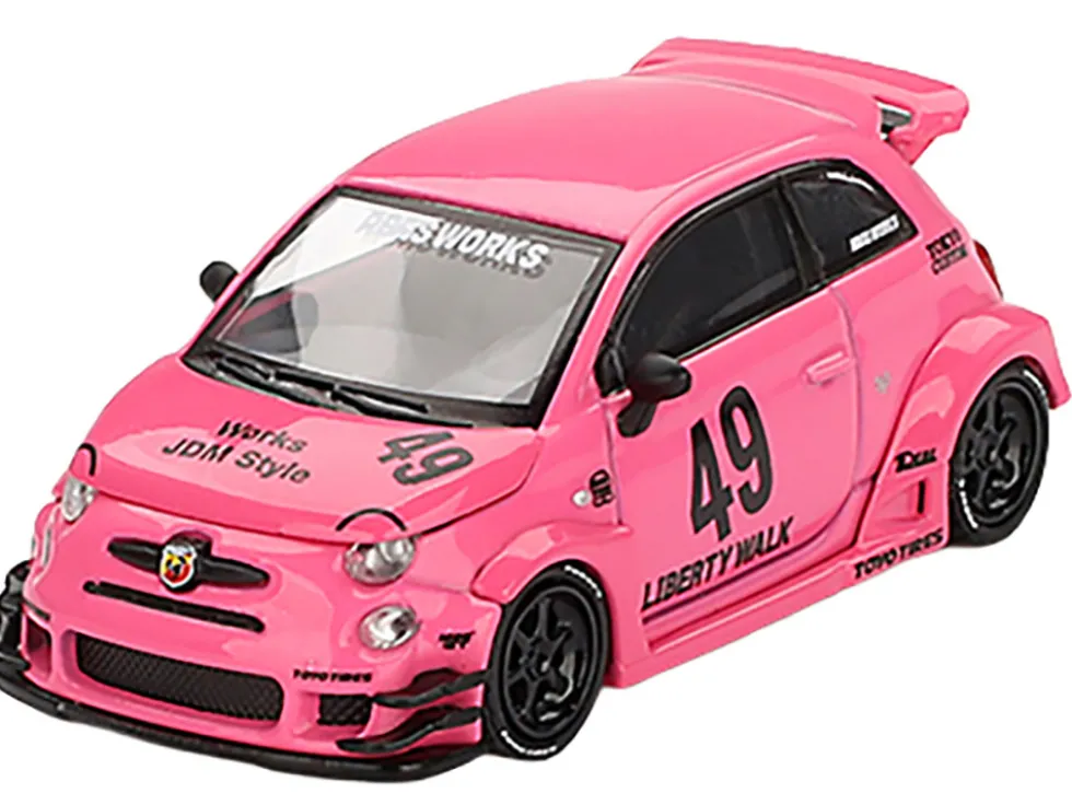 ABARTH 595 #49 "LB-Works x Abas Works" Pink Limited Edition 1/64 Diecast Model Car by Mini GT