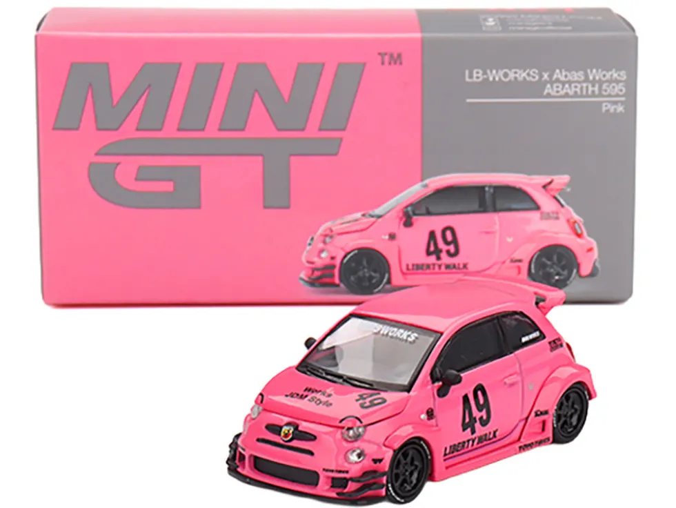ABARTH 595 #49 "LB-Works x Abas Works" Pink Limited Edition 1/64 Diecast Model Car by Mini GT