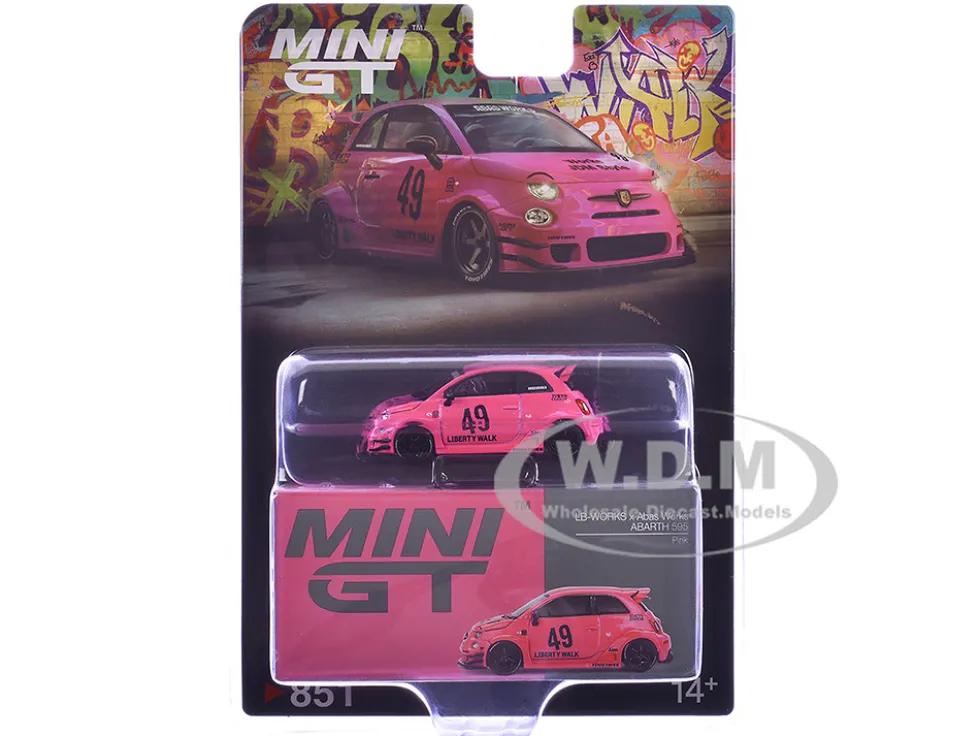 ABARTH 595 #49 "LB-Works x Abas Works" Pink Limited Edition 1/64 Diecast Model Car by Mini GT