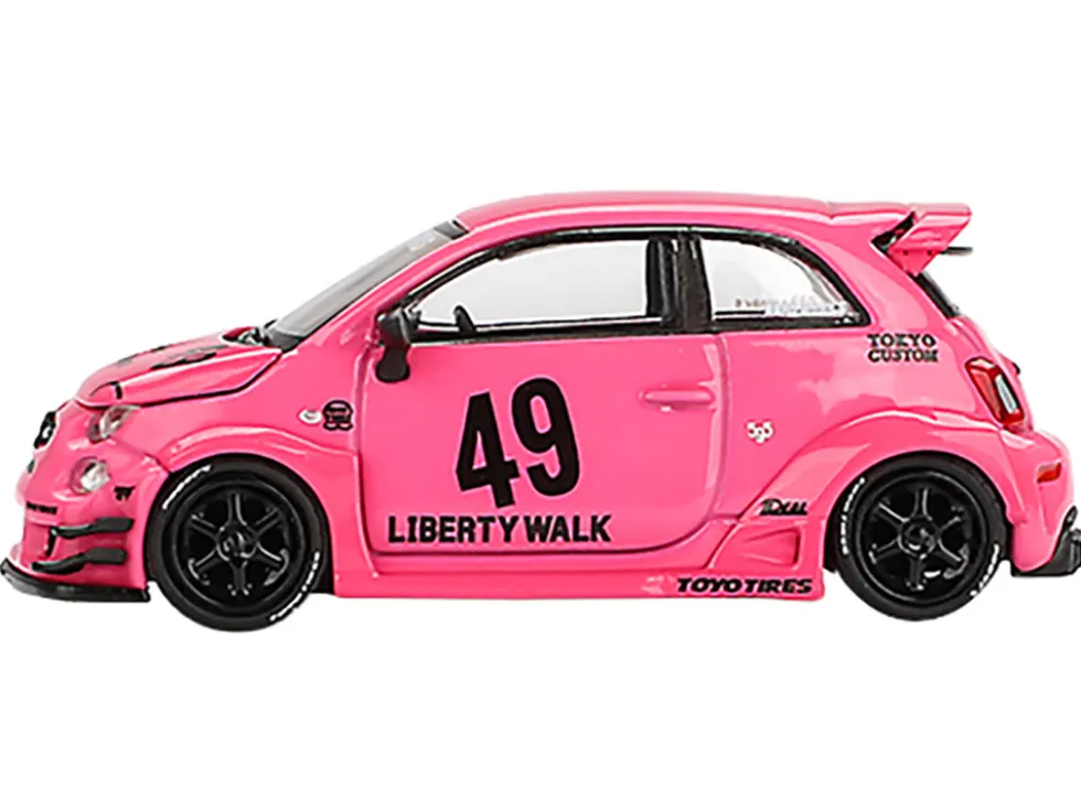 ABARTH 595 #49 "LB-Works x Abas Works" Pink Limited Edition 1/64 Diecast Model Car by Mini GT