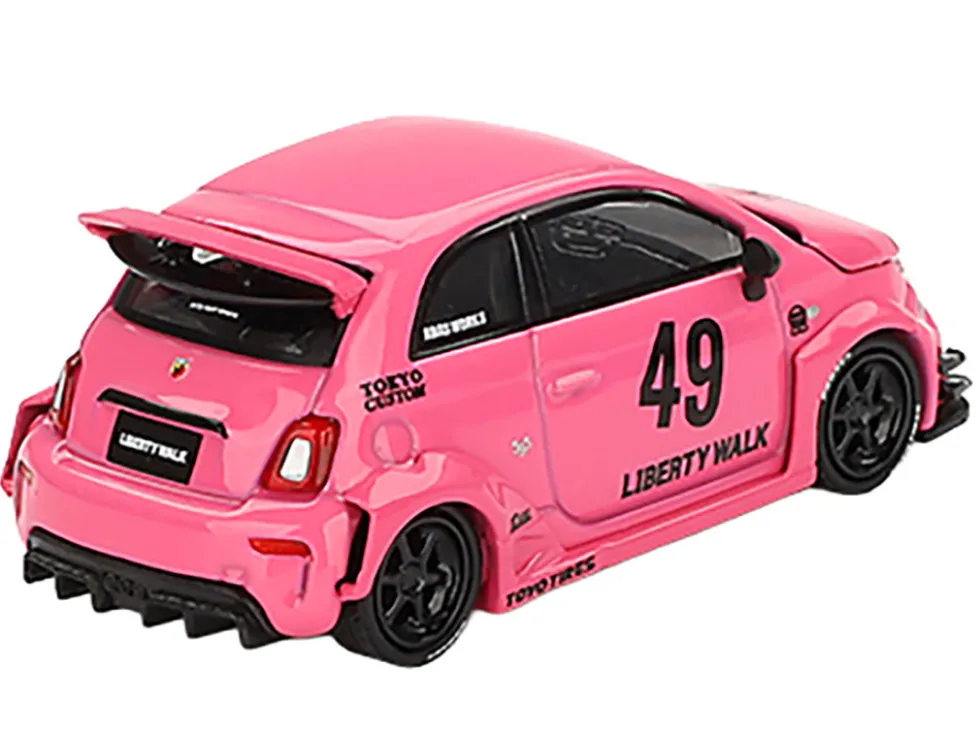 ABARTH 595 #49 "LB-Works x Abas Works" Pink Limited Edition 1/64 Diecast Model Car by Mini GT