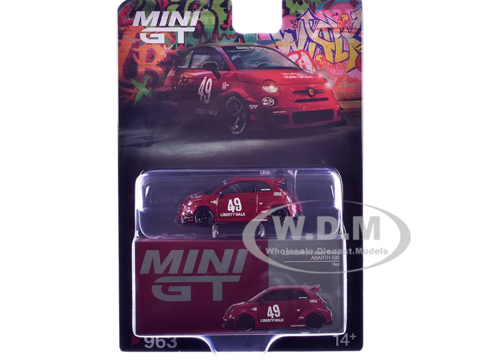 ABARTH 595 #49 "LB-Works x Abas Works" Red Limited Edition 1/64 Diecast Model Car by Mini GT