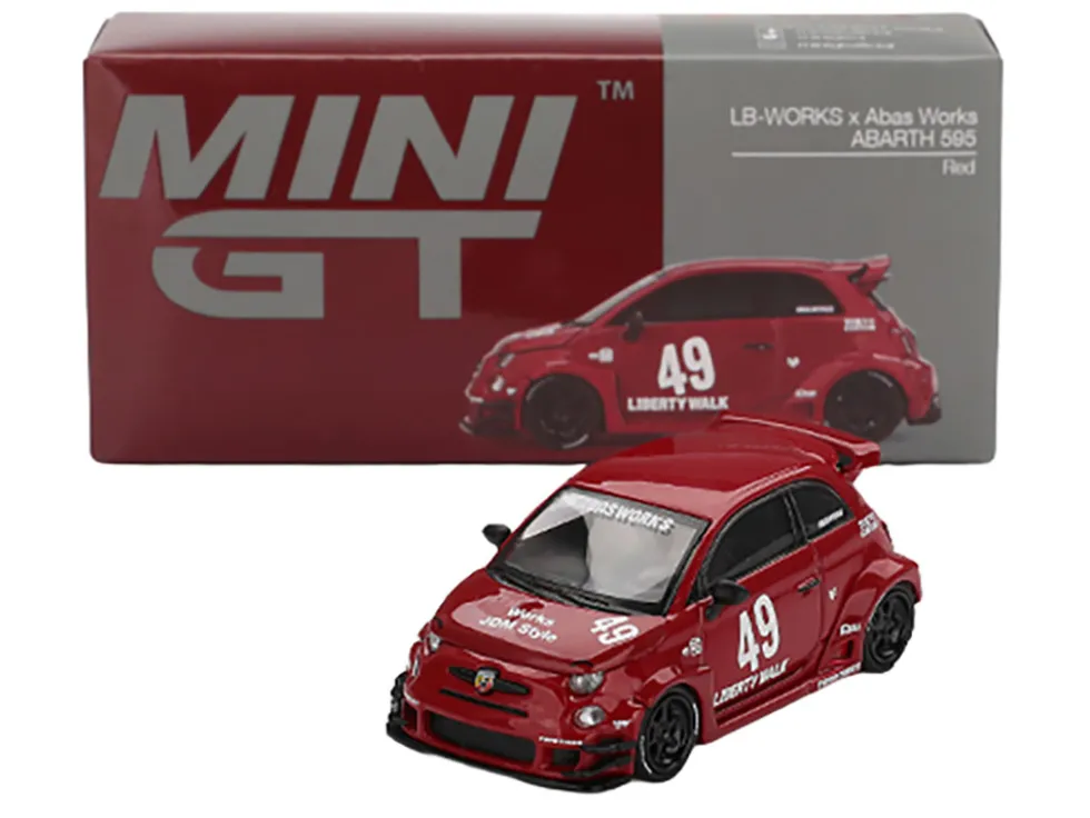 ABARTH 595 #49 "LB-Works x Abas Works" Red Limited Edition 1/64 Diecast Model Car by Mini GT