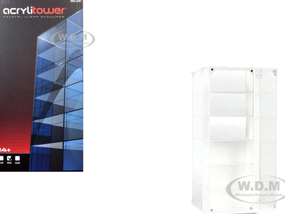 Acrylitower Showcase 24 Car Display Desktop Spinner with Cover White "Mijo Exclusives" for 1/64 Scale Models