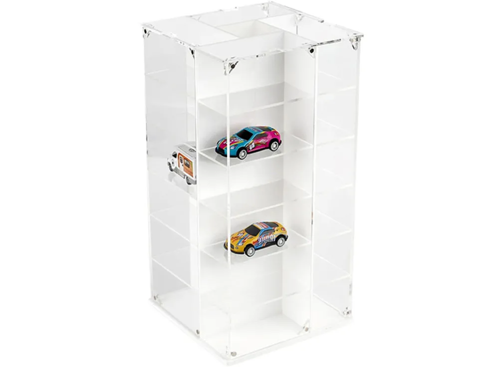 Acrylitower Showcase 24 Car Display Desktop Spinner with Cover White "Mijo Exclusives" for 1/64 Scale Models