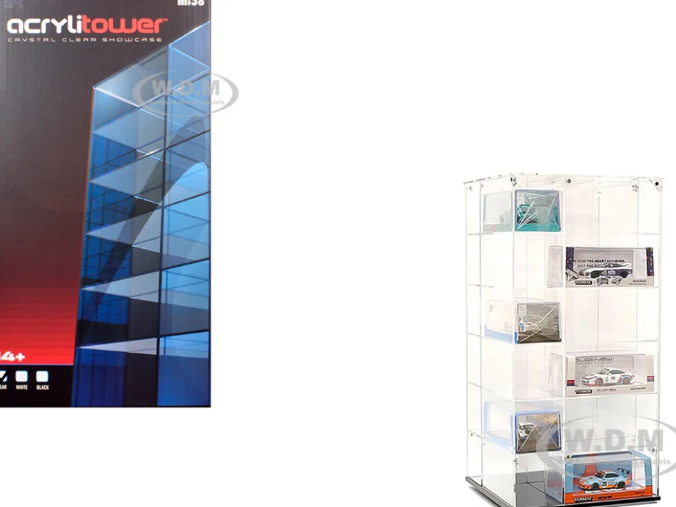 Acrylitower Showcase Large 24 Car Display Desktop Spinner with Cover Clear "Mijo Exclusives" for 1/64 Scale Models