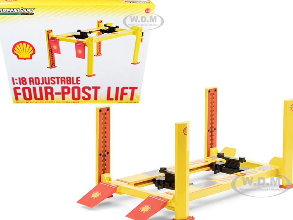 Adjustable Four Post Lift Shell Oil #2 1/18 Scale Diecast Model Cars Greenlight 13583