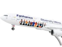 Airbus A330 300 Commercial Aircraft Lufthansa Diversity Wins White with Blue Tail Gemini 200 Series 1/200 Diecast Model Airplane GeminiJets G2DLH1221