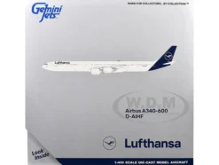 Airbus A340-600 Commercial Aircraft "Lufthansa" (D-AIHF) White with Dark Blue Tail 1/400 Diecast Model Airplane by GeminiJets