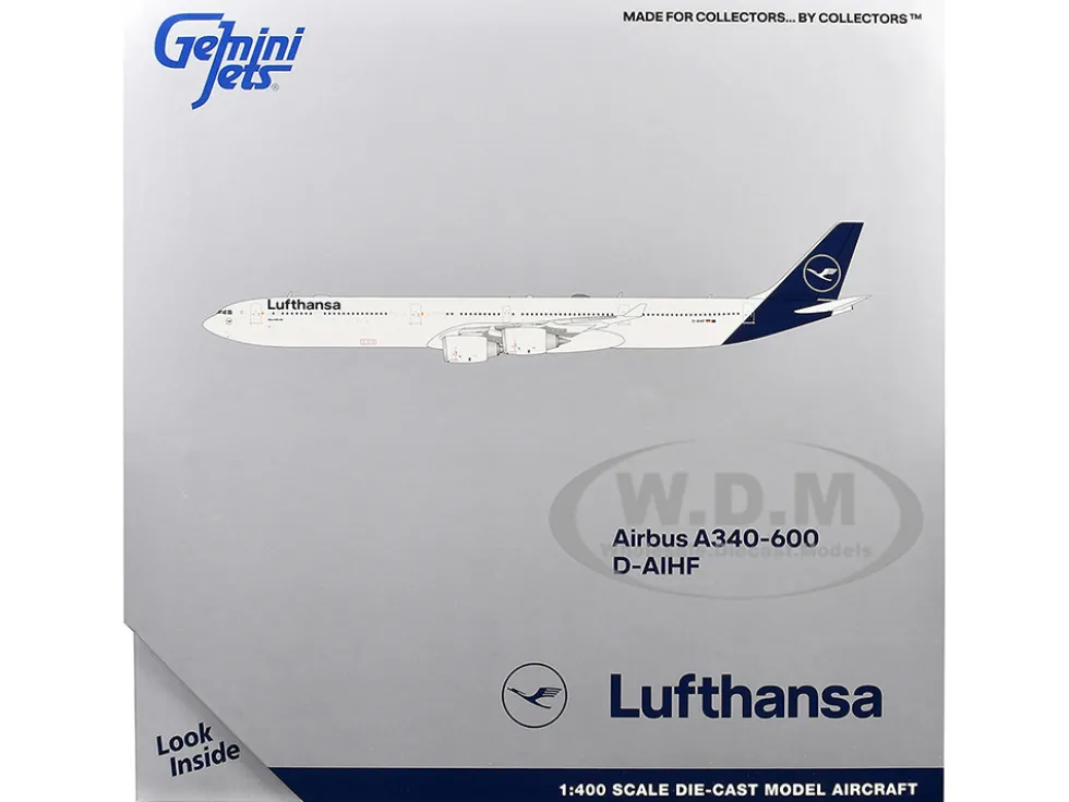 Airbus A340-600 Commercial Aircraft "Lufthansa" (D-AIHF) White with Dark Blue Tail 1/400 Diecast Model Airplane by GeminiJets