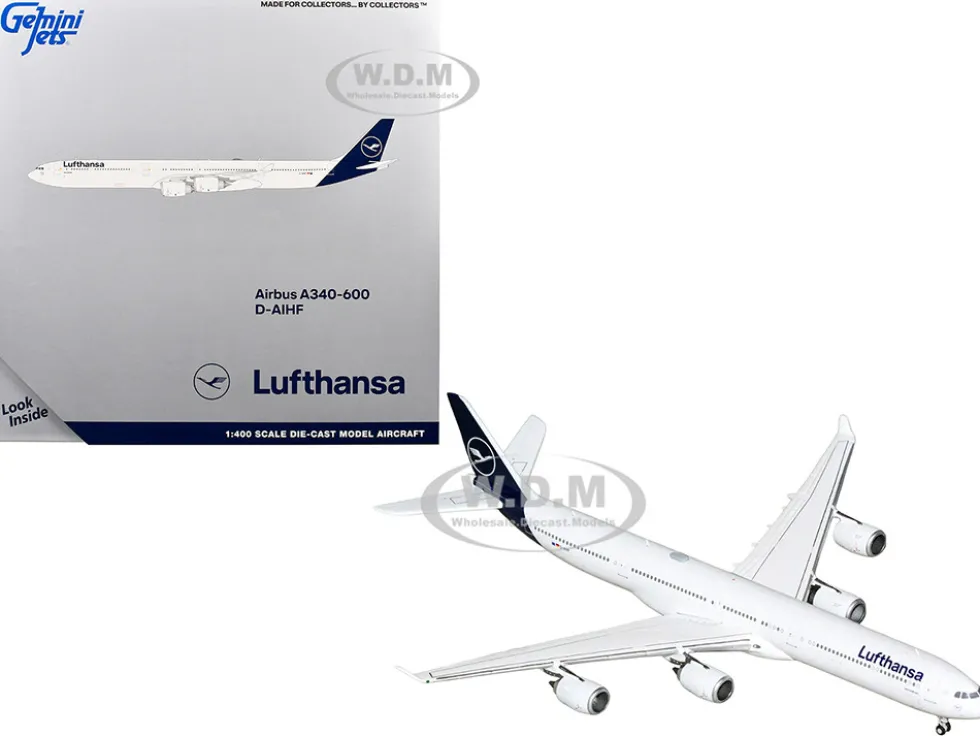 Airbus A340-600 Commercial Aircraft "Lufthansa" (D-AIHF) White with Dark Blue Tail 1/400 Diecast Model Airplane by GeminiJets