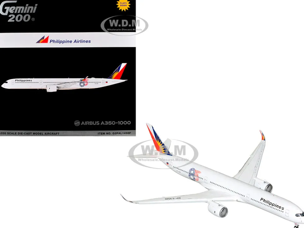 Airbus A350-1000 Commercial Aircraft with Flaps Down "Philippine Airlines" (RP-C3510) White with Tail Graphics "Gemini 200" Series 1/200 Diecast Model Airplane by GeminiJets