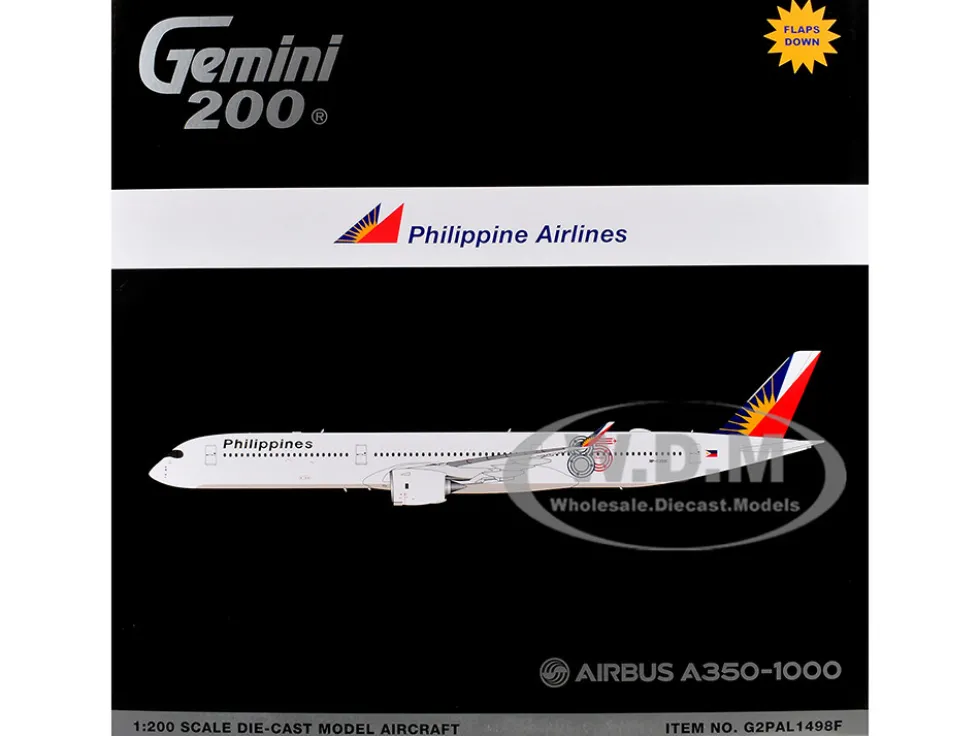 Airbus A350-1000 Commercial Aircraft with Flaps Down "Philippine Airlines" (RP-C3510) White with Tail Graphics "Gemini 200" Series 1/200 Diecast Model Airplane by GeminiJets