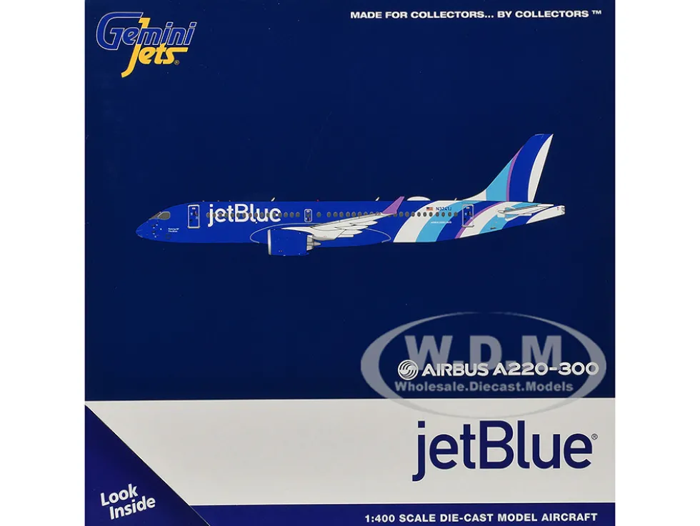 Airbus A220-300 Commercial Aircraft "JetBlue Airways" (N3241J) Blue with Striped Tail 1/400 Diecast Model Airplane by GeminiJets