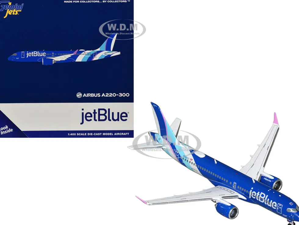 Airbus A220-300 Commercial Aircraft "JetBlue Airways" (N3241J) Blue with Striped Tail 1/400 Diecast Model Airplane by GeminiJets