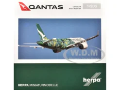 Airbus A220-300 Commercial Aircraft "QantasLink Flying Art Series - Minyma Kutjara Tjukurpa" (VH-X4A) White with Green Graphics 1/200 Diecast Model Airplane by Herpa
