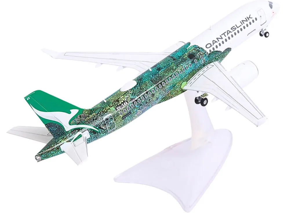 Airbus A220-300 Commercial Aircraft "QantasLink Flying Art Series - Minyma Kutjara Tjukurpa" (VH-X4A) White with Green Graphics 1/200 Diecast Model Airplane by Herpa