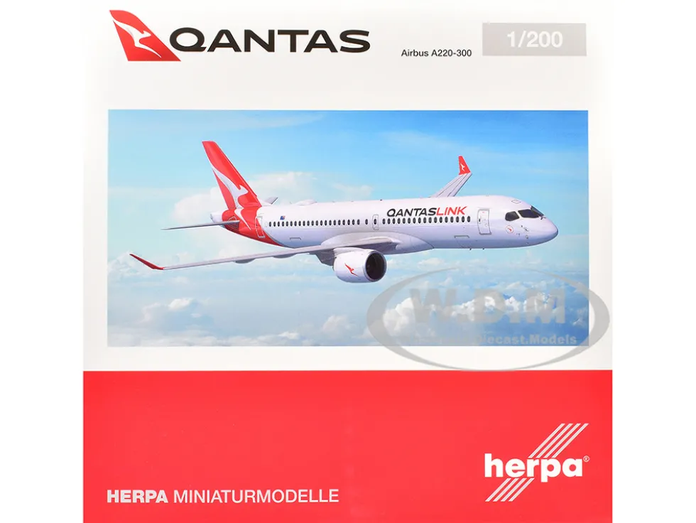 Airbus A220-300 Commercial Aircraft "QantasLink" (VH-X4B) White with Red Tail 1/200 Diecast Model Airplane by Herpa