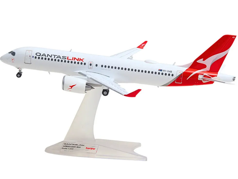 Airbus A220-300 Commercial Aircraft "QantasLink" (VH-X4B) White with Red Tail 1/200 Diecast Model Airplane by Herpa