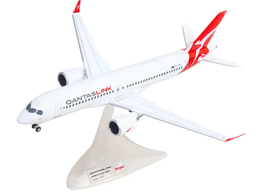Airbus A220-300 Commercial Aircraft "QantasLink" (VH-X4B) White with Red Tail 1/200 Diecast Model Airplane by Herpa