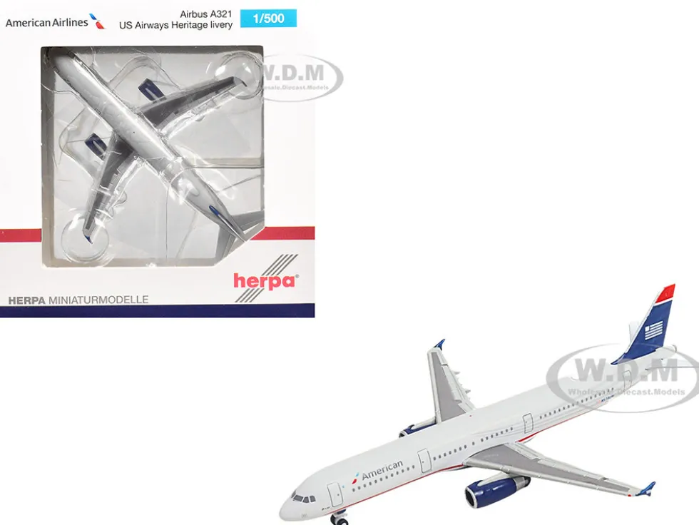 Airbus A321 Commercial Aircraft "American Airlines" (N578UW) Gray with Blue Tail 1/500 Diecast Model Airplane by Herpa