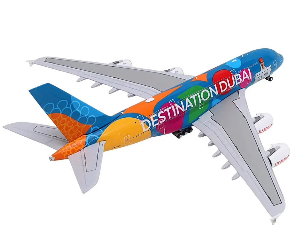Airbus A380-800 Commercial Aircraft "Emirates Airlines - Destination Dubai" (A6-EES) Blue with Graphics 1/400 Diecast Model Airplane by GeminiJets