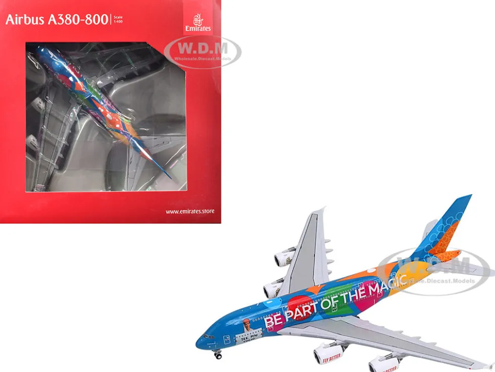 Airbus A380-800 Commercial Aircraft "Emirates Airlines - Destination Dubai" (A6-EES) Blue with Graphics 1/400 Diecast Model Airplane by GeminiJets