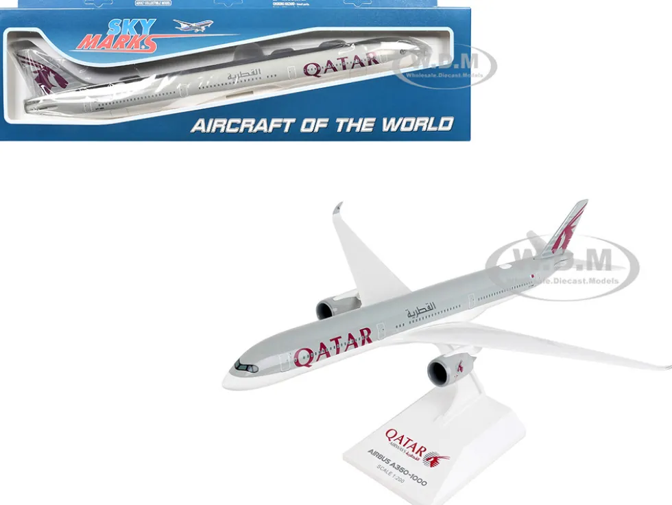 Airbus A350-1000 Commercial Aircraft "Qatar Airways" (A7-ANA) Gray with Tail Graphics (Snap-Fit) 1/200 Plastic Model by Skymarks