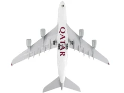 Airbus A380 Commercial Aircraft "Qatar Airways" (A7-APA) Gray with Tail Graphics (Snap-Fit) 1/200 Plastic Model by Skymarks