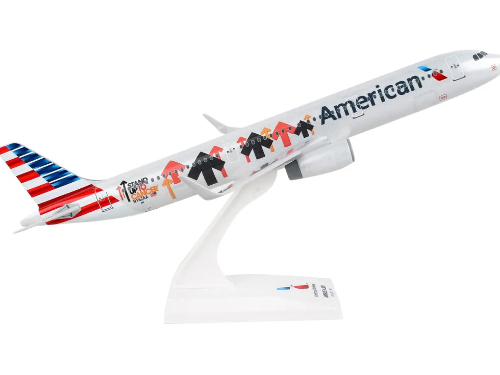 Airbus A321 Commercial Aircraft "American Airlines - Stand Up To Cancer" (N162AA) Gray with Graphics (Snap-Fit) 1/150 Plastic Model by Skymarks