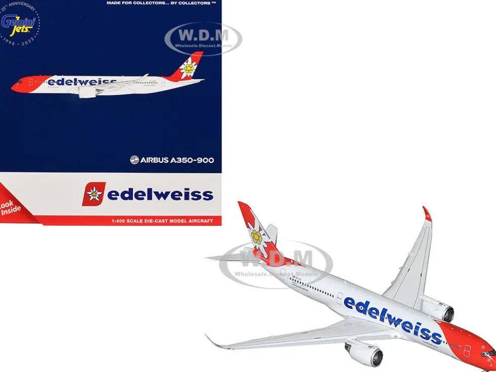 Airbus A350-900 Commercial Aircraft with Flaps Down Configuration "Edelweiss Air" (HB-IHC) White with Red Tail 1/400 Diecast Model Airplane by GeminiJets