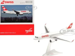 Airbus A220-100 Commercial Aircraft "Swiss International Air Lines" (HB-JBH) White with Red Tail 1/200 Diecast Model Airplane by Herpa