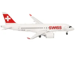 Airbus A220-100 Commercial Aircraft "Swiss International Air Lines" (HB-JBH) White with Red Tail 1/200 Diecast Model Airplane by Herpa