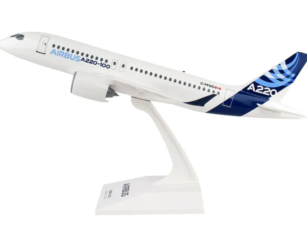Airbus A220-100 Commercial Aircraft "Airbus Corporate Livery" (C-FFDO) White with Blue Tail (Snap-Fit) 1/100 Plastic Model by Skymarks