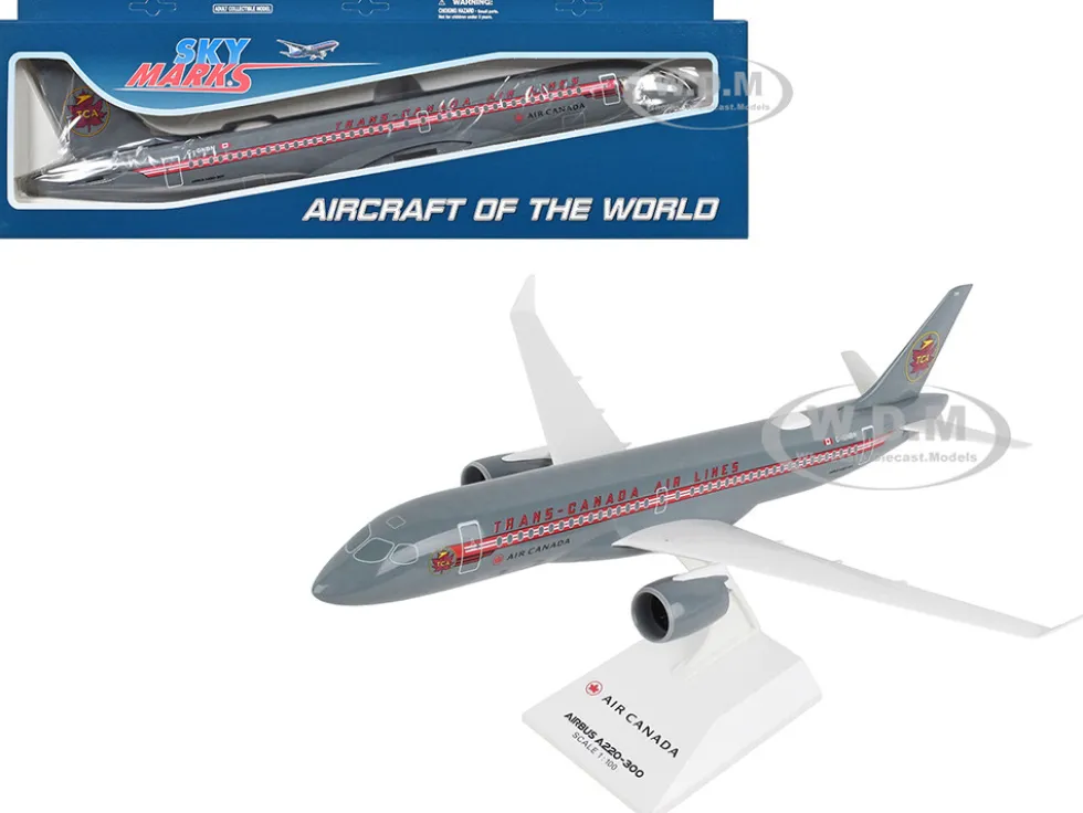 Airbus A220-300 Commercial Aircraft "Trans-Canada Air Lines - Air Canada" (C-GNBN) Gray with Red Stripes (Snap-Fit) 1/100 Plastic Model by Skymarks