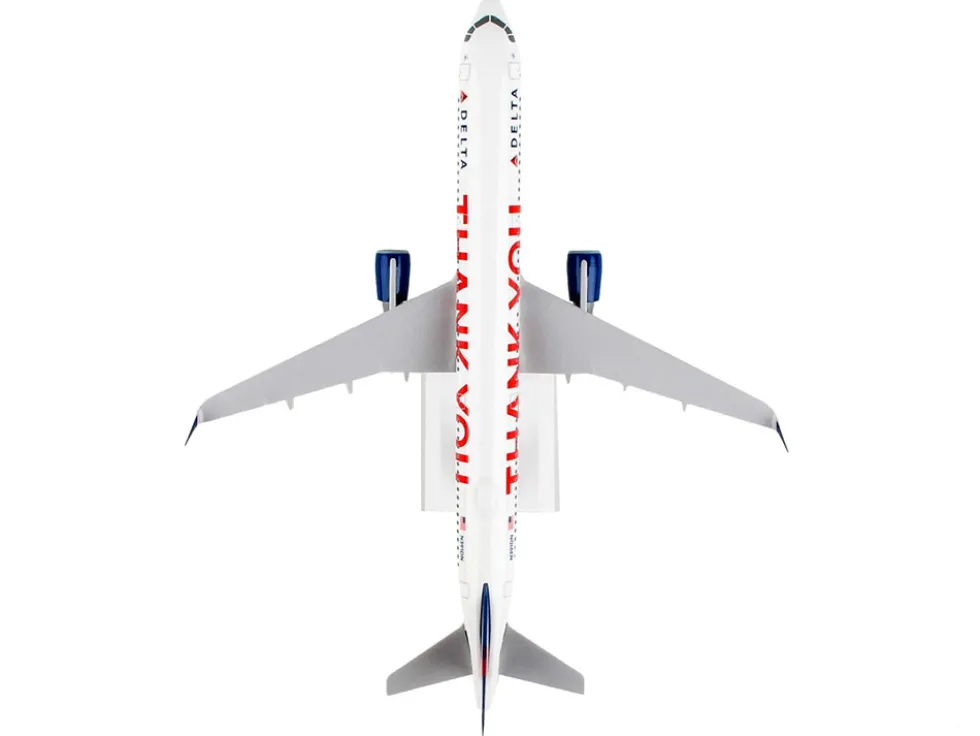 Airbus A321 Commercial Aircraft "Delta Air Lines - Thank You" (N391DN) White with Red and Blue Tail (Snap-Fit) 1/150 Plastic Model by Skymarks
