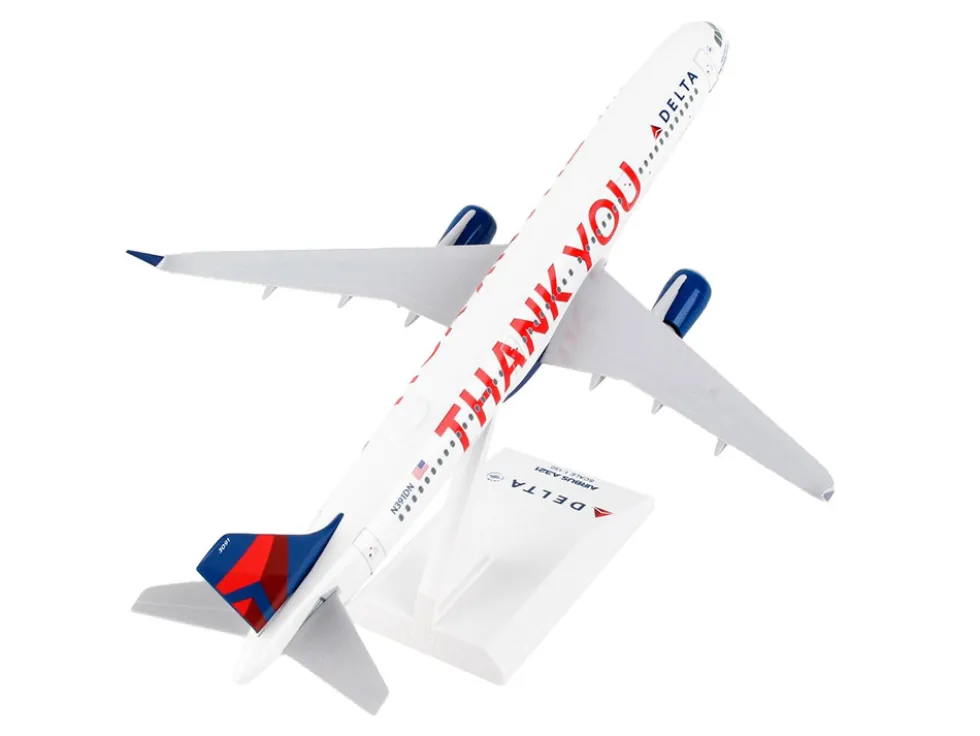 Airbus A321 Commercial Aircraft "Delta Air Lines - Thank You" (N391DN) White with Red and Blue Tail (Snap-Fit) 1/150 Plastic Model by Skymarks