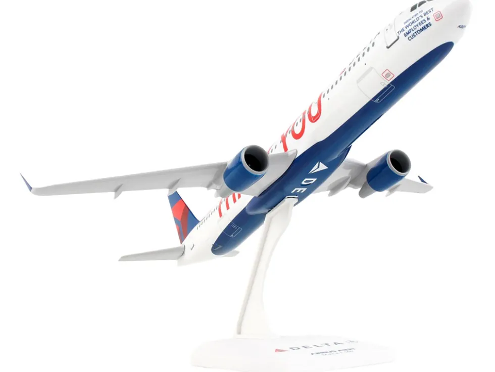 Airbus A321 Commercial Aircraft "Delta Air Lines - Thank You" (N391DN) White with Red and Blue Tail (Snap-Fit) 1/150 Plastic Model by Skymarks