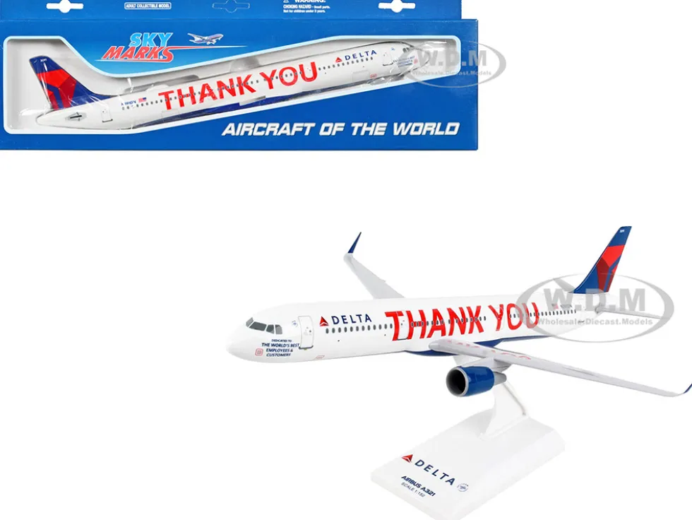Airbus A321 Commercial Aircraft "Delta Air Lines - Thank You" (N391DN) White with Red and Blue Tail (Snap-Fit) 1/150 Plastic Model by Skymarks