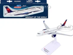 Airbus A220 300 Commercial Aircraft Delta Air Lines N301DU White with Red and Blue Tail Snap Fit 1/200 Plastic Model Skymarks SKR1091