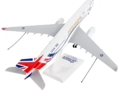 Airbus A330 MRTT Voyager Commercial Aircraft with Landing Gear "United Kingdom Royal Air Force" (ZZ336) White with Red and Blue Stripes (Snap-Fit) 1/200 Plastic Model by Skymarks