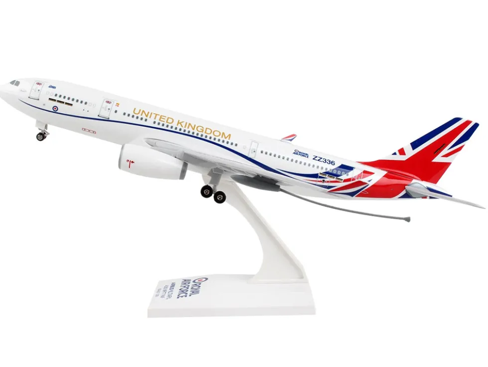 Airbus A330 MRTT Voyager Commercial Aircraft with Landing Gear "United Kingdom Royal Air Force" (ZZ336) White with Red and Blue Stripes (Snap-Fit) 1/200 Plastic Model by Skymarks