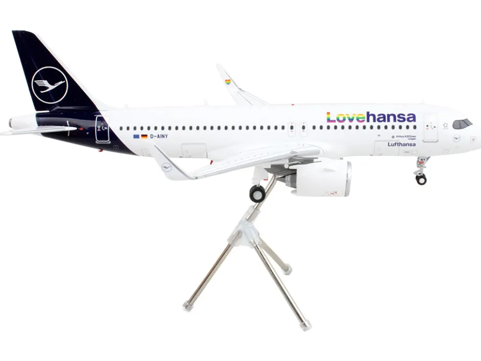 Airbus A320neo Commercial Aircraft Lufthansa LoveHansa White with Blue Tail Gemini 200 Series 1/200 Diecast Model Airplane GeminiJets G2DLH1198