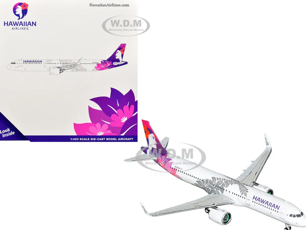 Airbus A321neo Commercial Aircraft "Hawaiian Airlines" (N209HA) White with Purple Tail Graphics 1/400 Diecast Model Airplane by GeminiJets