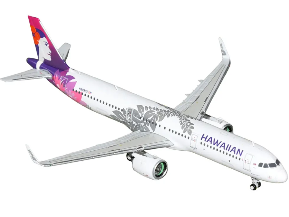 Airbus A321neo Commercial Aircraft "Hawaiian Airlines" (N209HA) White with Purple Tail Graphics 1/400 Diecast Model Airplane by GeminiJets