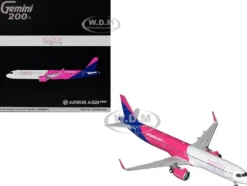 Airbus A321neo Commercial Aircraft "Wizz Air" (G-WUNB) White and Pink with Purple Tail "Gemini 200" Series 1/200 Diecast Model Airplane by GeminiJets