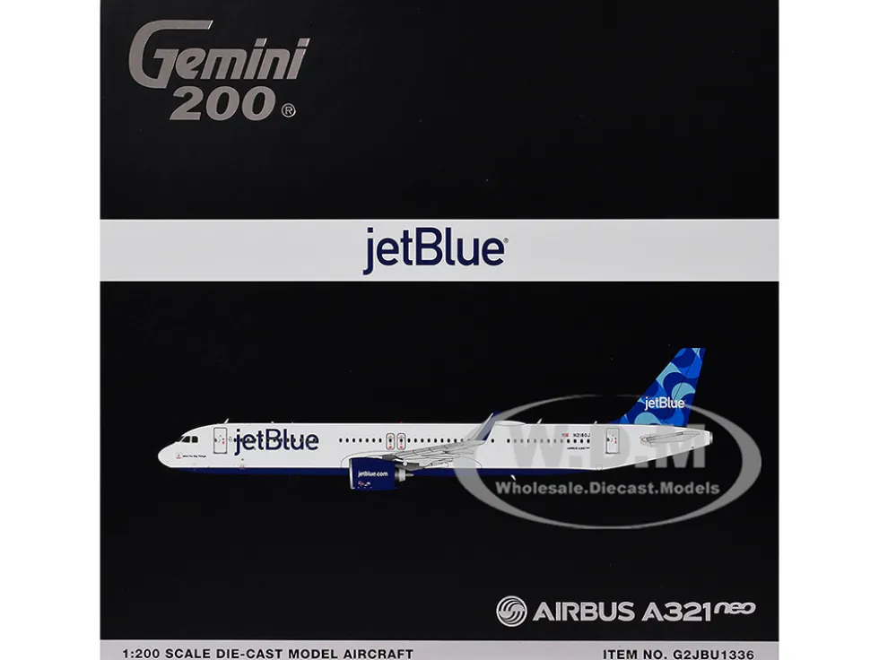 Airbus A321neo Commercial Aircraft "JetBlue Airways" (N2180J) White with Blue Tail "Gemini 200" Series 1/200 Diecast Model Airplane by GeminiJets