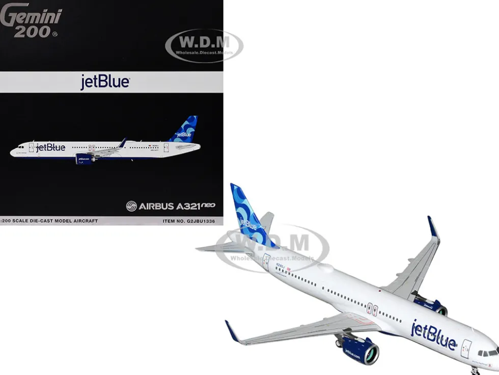 Airbus A321neo Commercial Aircraft "JetBlue Airways" (N2180J) White with Blue Tail "Gemini 200" Series 1/200 Diecast Model Airplane by GeminiJets